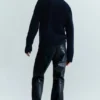 Slim Zip-Sleeve Wool Sweater – Navy Blue