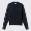 Slim Zip-Sleeve Wool Sweater – Navy Blue