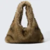 Slouchy Faux Fur Shoulder Bag – Beige