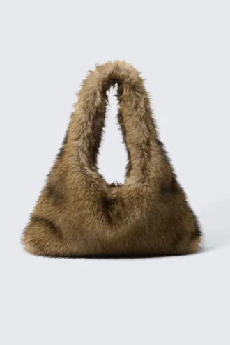 Slouchy Faux Fur Shoulder Bag – Beige