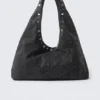 Slouchy Faux Leather Shoulder – Studded Black
