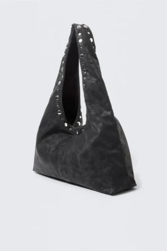 Slouchy Faux Leather Shoulder – Studded Black