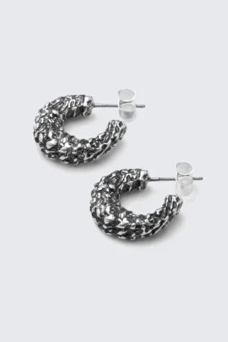 Smashed Chunky Hoop Earrings – Silver