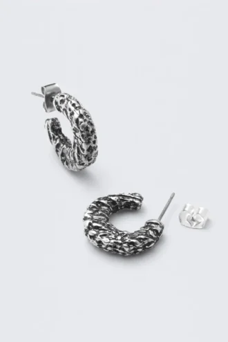 Smashed Chunky Hoop Earrings – Silver