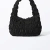 Smocked Rectangular Shoulder Bag – Black