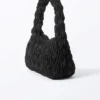 Smocked Rectangular Shoulder Bag – Black