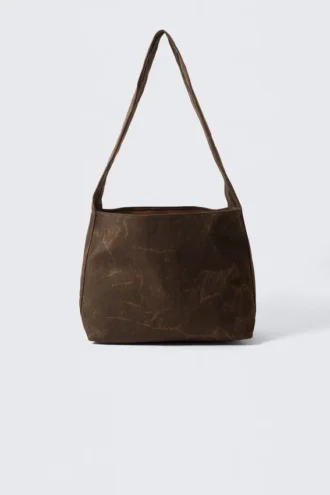 Soft Canvas Shoulder Bag – Dark Brown