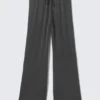 Soft Drawstring Wide-Leg Trousers – Dark Grey