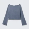 Soft Knit Boat-Neck Sweater – Dusty Blue
