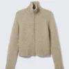 Soft Knitted Fitted Zip Cardigan – Beige Melange