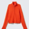 Soft Knitted Fitted Zip Cardigan – Bright Orange