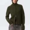 Soft Knitted Fitted Zip Cardigan – Dark Mossy Green
