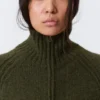 Soft Knitted Fitted Zip Cardigan – Dark Mossy Green