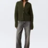 Soft Knitted Fitted Zip Cardigan – Dark Mossy Green
