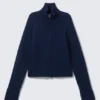 Soft Knitted Fitted Zip Cardigan – Dark Navy Blue Melange