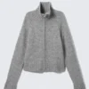 Soft Knitted Fitted Zip Cardigan – Grey Melange