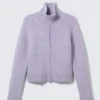 Soft Knitted Fitted Zip Cardigan – Light Purple Melange