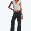 Soft Low Rise Bootcut Trousers – Black – Dark Grey Stripe