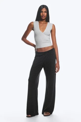 Soft Low Rise Bootcut Trousers – Black – Dark Grey Stripe