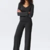 Soft Low Rise Loose Wide Leg Trousers – Washed Black