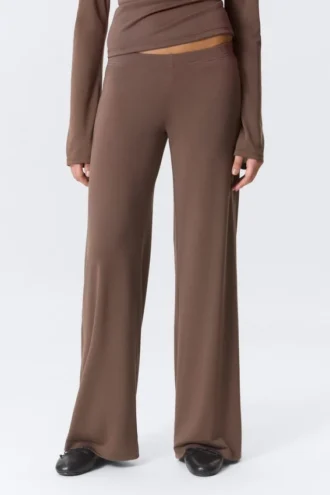 Soft Low Rise Loose Wide Leg Trousers – Washed Mole