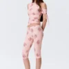Soft Mid Rise Capri Leggings – Light Pink – Floral