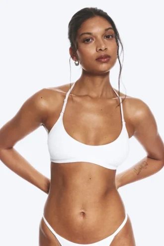 Soft Ribbed Halter Bra – White