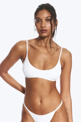 Soft Ribbed Halter Bra – White