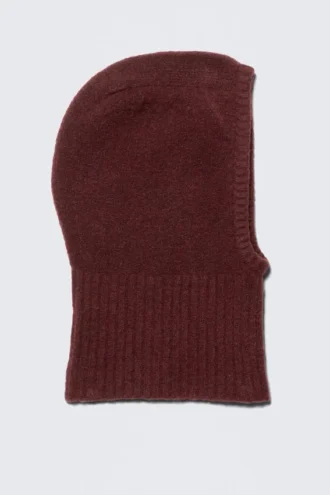 Soft Ribbed Knitted Hood – Dark Maroon