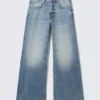 Solar Loose Wide Leg Unisex Jeans – Blue Horses – Medium Blue
