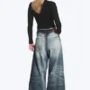 Solar Loose Wide Leg Unisex Jeans – Laser Board Blue – Medium Blue
