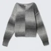 Space Dye V-Neck Knitted Sweater – Grey Space Dye