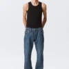 Space Mid Rise Relaxed Straight Jeans – Morning Blue – Dark Blue