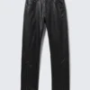 Space Relaxed Faux Leather Zip Hem Trousers – Black