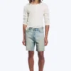 Space Relaxed Mid-Thigh Denim Shorts – Port Blue – Light Blue