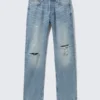 Space Relaxed Straight Leg Distressed Jeans – Distressed Blue
