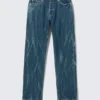 Space Split-Hem Relaxed Straight Jeans – Gnarly Blue – Medium Blue