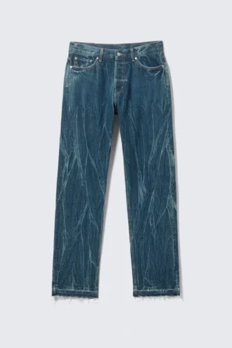 Space Split-Hem Relaxed Straight Jeans – Gnarly Blue – Medium Blue