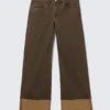 Spice Low Rise Fold-Up Twill Trousers – Dark Brown