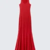 Sporty Fit-And-Flare Maxi Dress – Red
