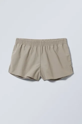 Sporty Nylon Mini Shorts – Beige