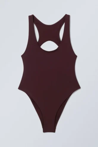 Sporty Racerback Swimsuit – Dark Maroon