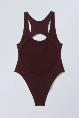 Sporty Racerback Swimsuit – Dark Maroon