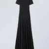 Sporty Short Sleeve Maxi Dress – Black
