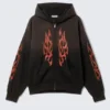 Square Graphic Zip Hoodie – Black – Worn-Out Flame