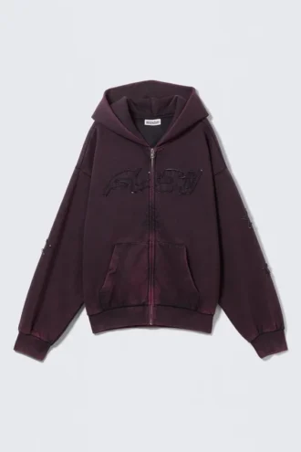Square Graphic Zip Hoodie – Burgundy