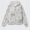 Square Graphic Zip Hoodie – Grey Melange – Scribble Print