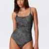 Square Neck Printed Swimsuit – Dark Grey – Alligator Print