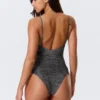 Square Neck Printed Swimsuit – Dark Grey – Alligator Print