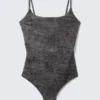 Square Neck Printed Swimsuit – Dark Grey – Alligator Print